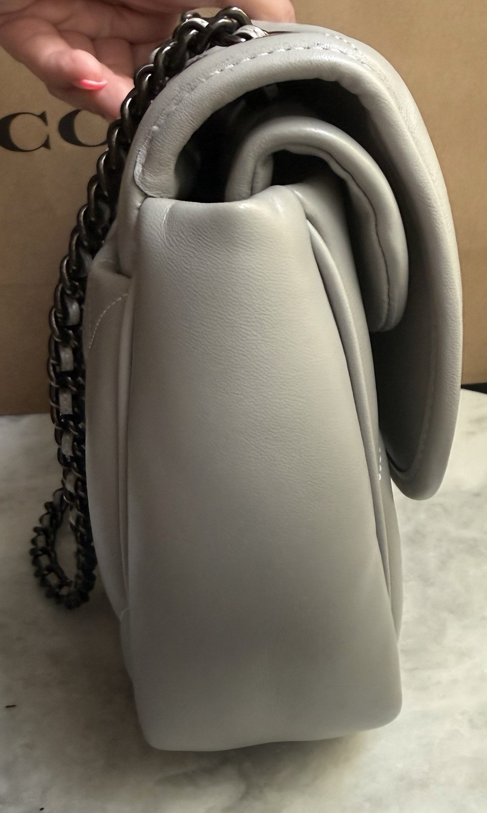 Coach Pillow Madison Shoulder Bag with Quilting in Dove Gray