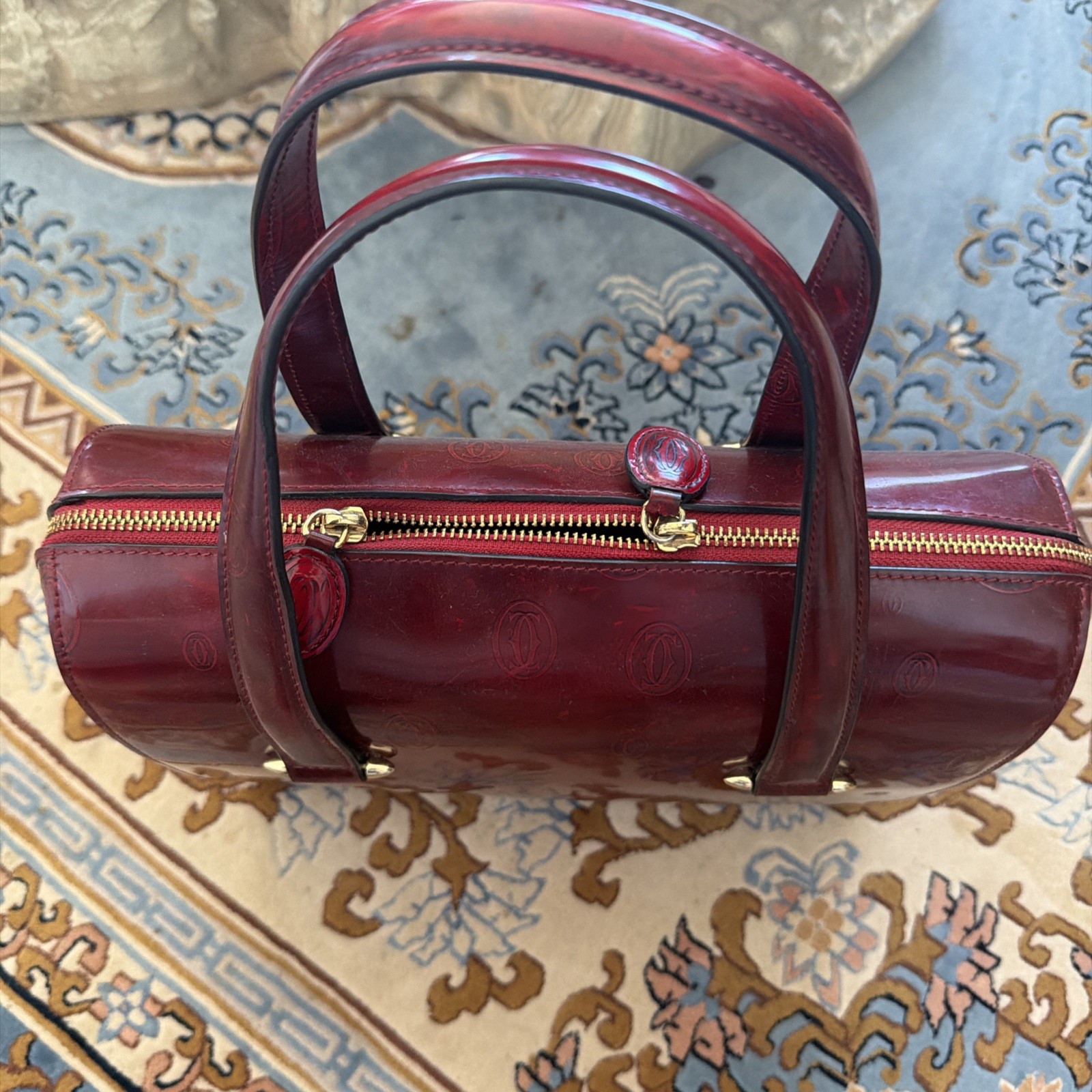 CARTIER Happy Birthday Red Patent Leather Zip Around Business Bag Handbag