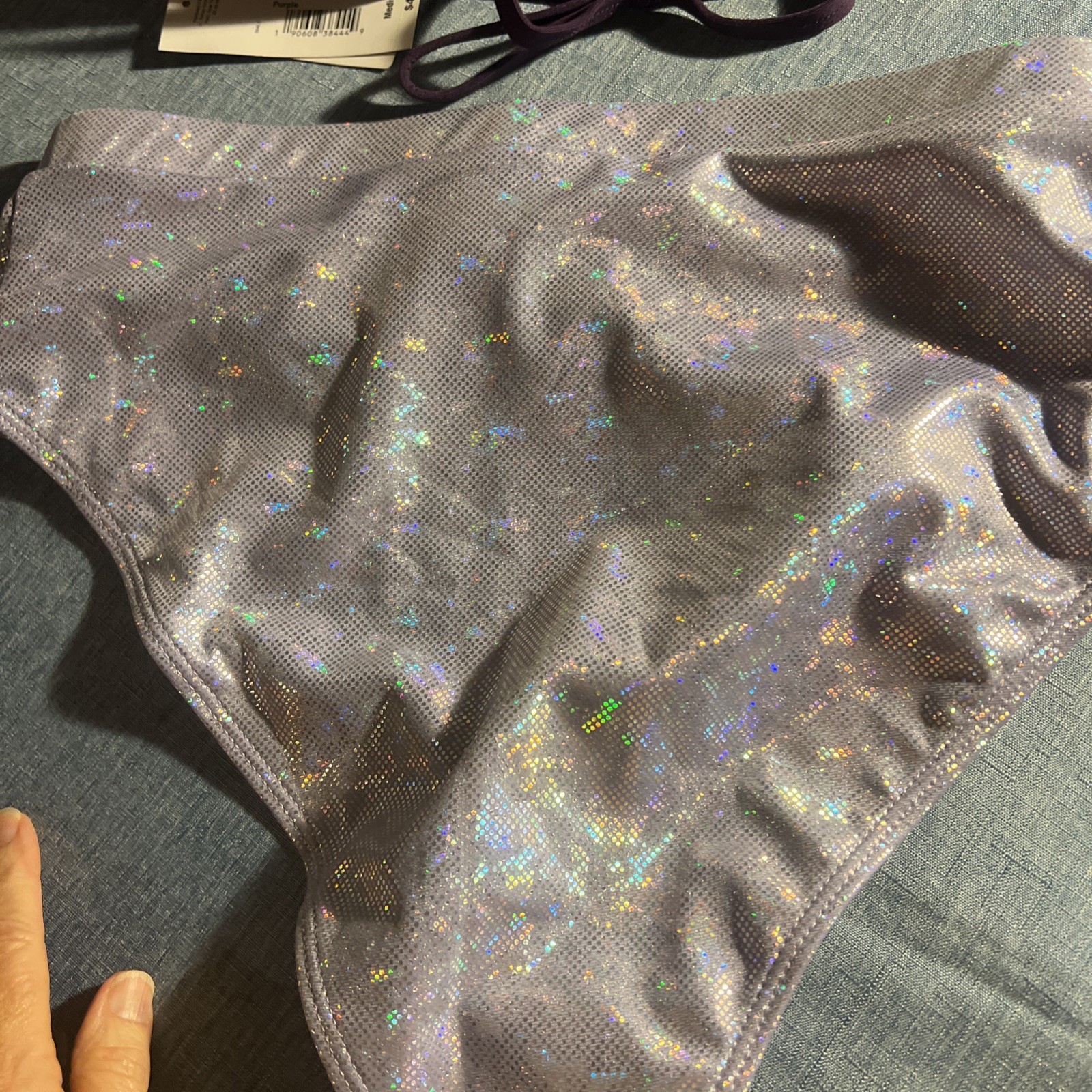 NWT Sz M Bikini A.N.A. Purple Mix Match Hologram Silver Shiny Hi-Waist Bottom