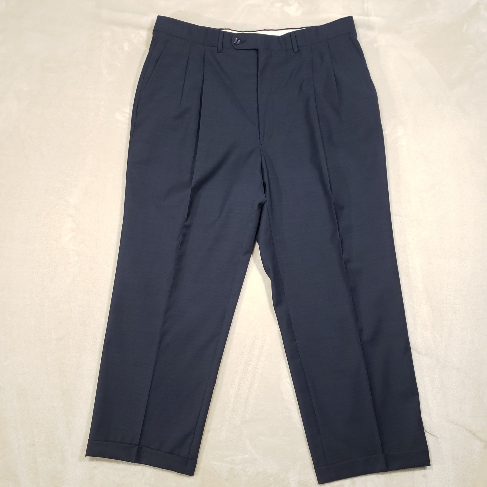 Jack Victor Suit Mens 44R 38W Navy Blue Wool Loreto Two Button Pleated Cuffed