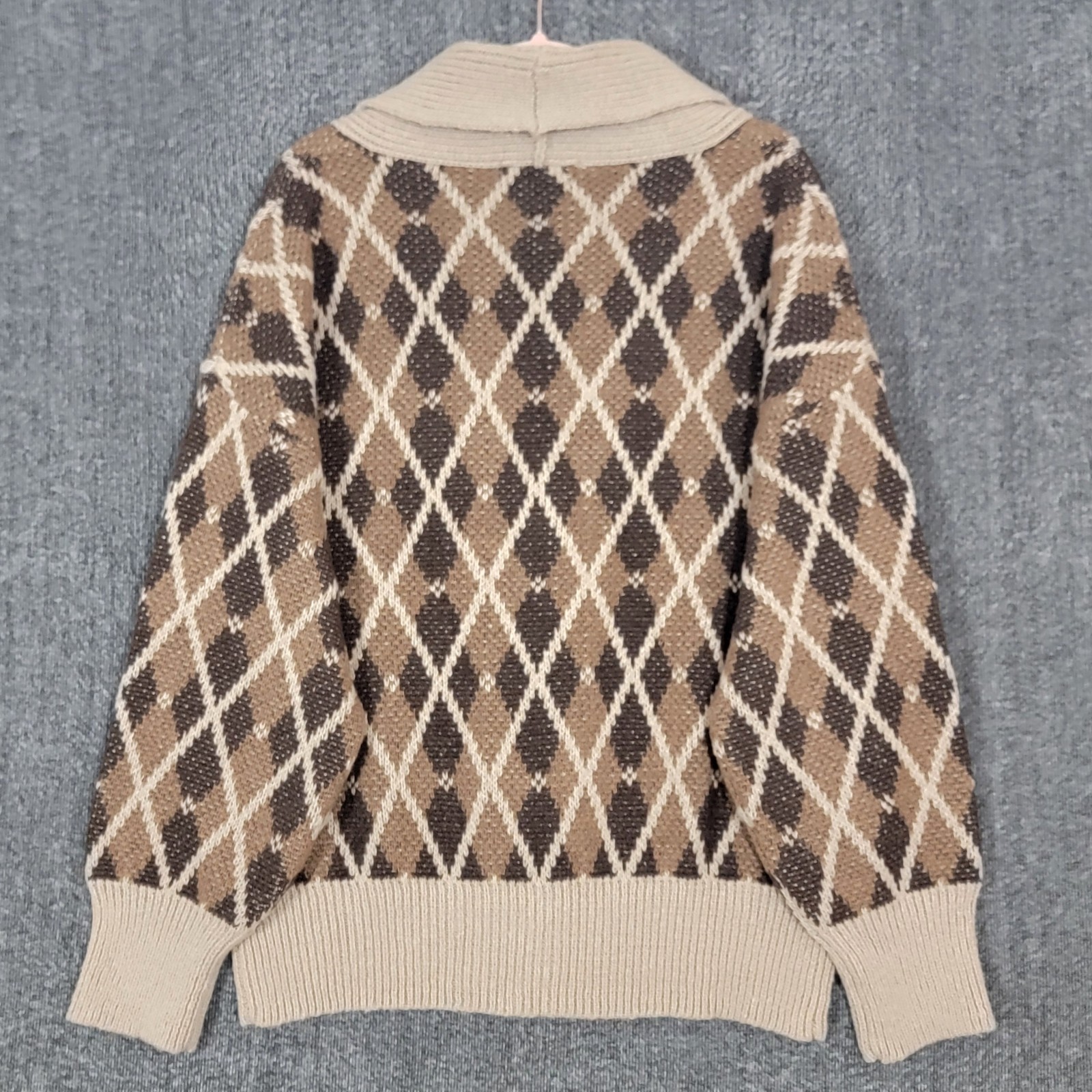 Altar’d State Sweater Womens Medium Brown Argyle Shawl Collar Grandpa Cardigan