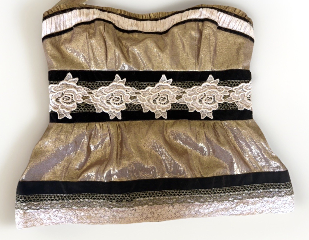 Nanette Lepore Metallic Floral Corset Bustier Top Cottagecore Romantic Size 10