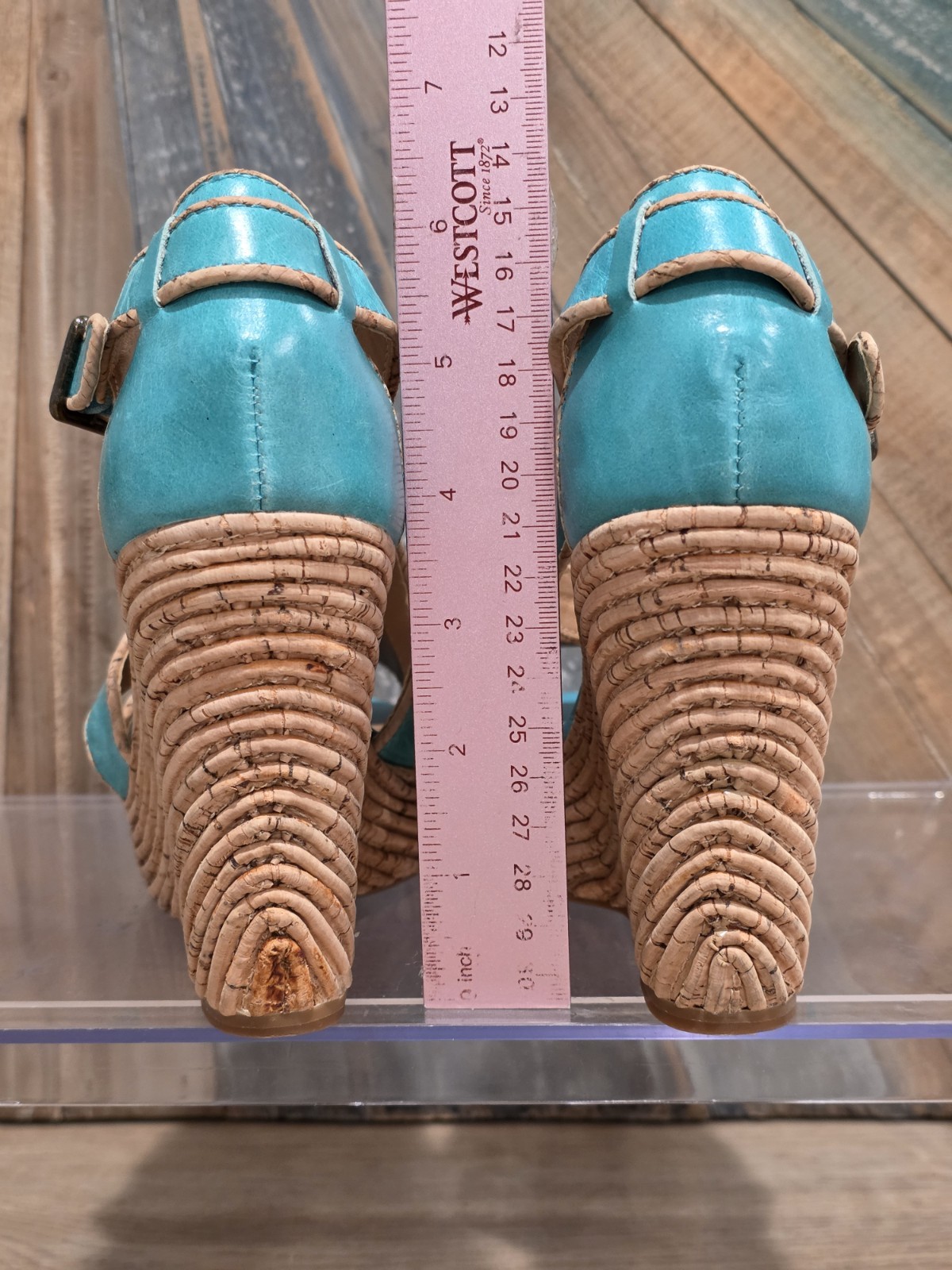 Miz Mooz Kenya Turquoise Leather Cork Wedge Sandals Women’s 6.5