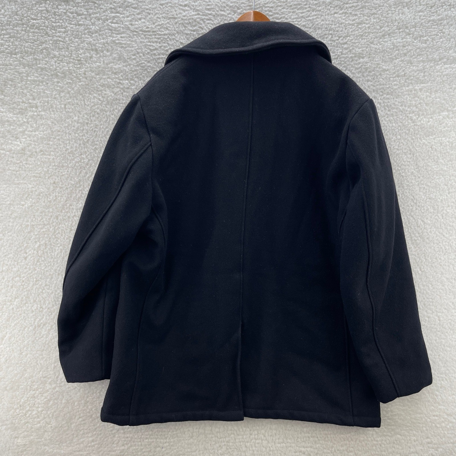 Schott Peacoat Mens 48 Black Wool Navy Made in USA Nautical Double Breasted