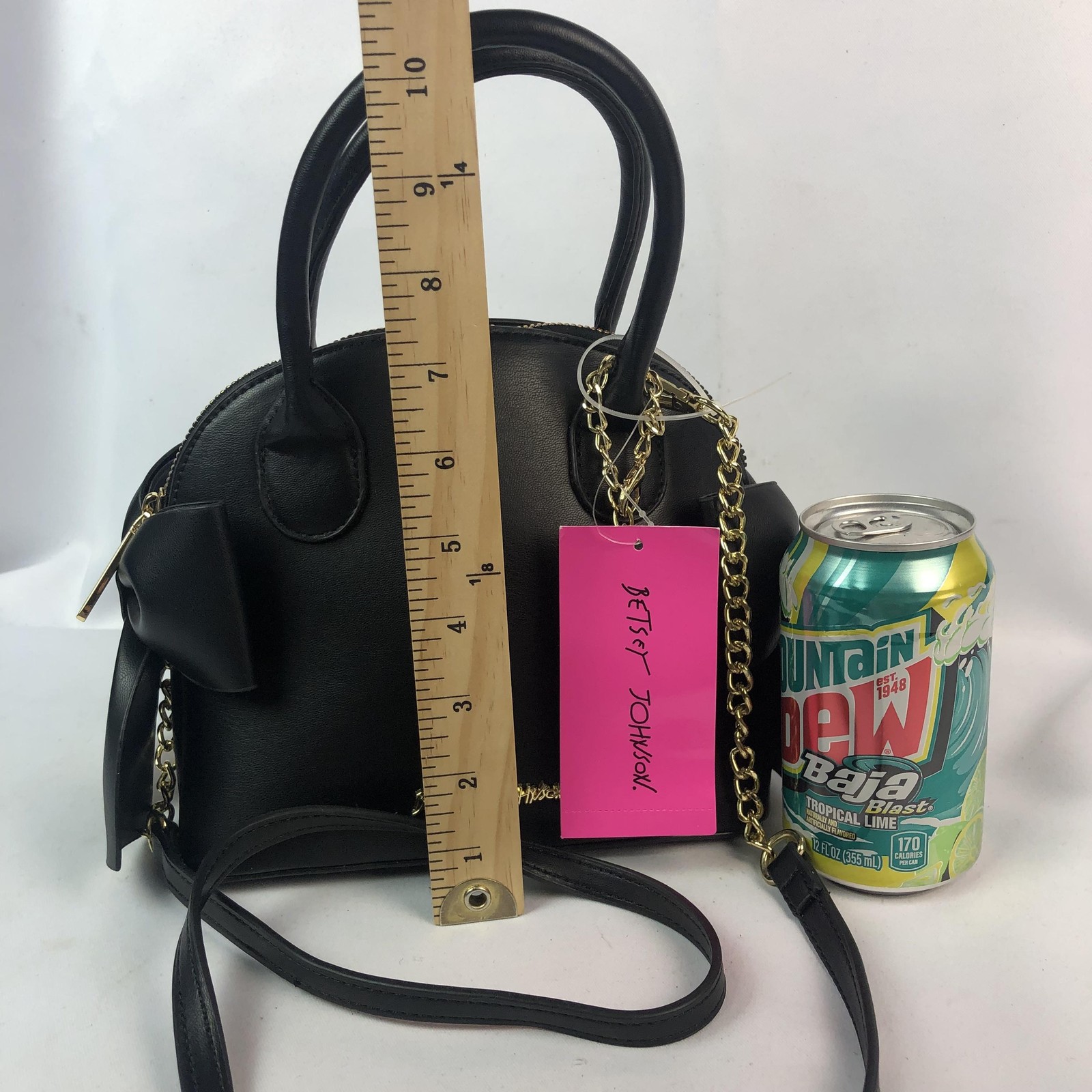 Betsey Johnson Satchel Bag Womens Black XOHOLLY Dome Bows Heart Charm NWT READ
