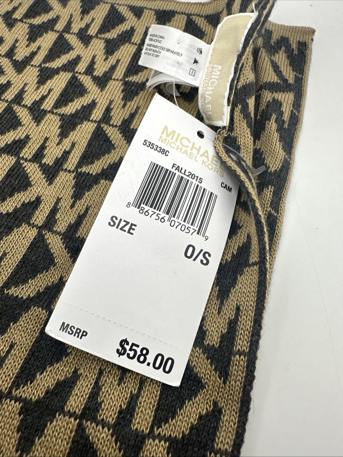 MICHAEL KORS KNITTED FABRIC,ACRYLIC CAMEL+BLACK SCARF,SHAWL,WRAP