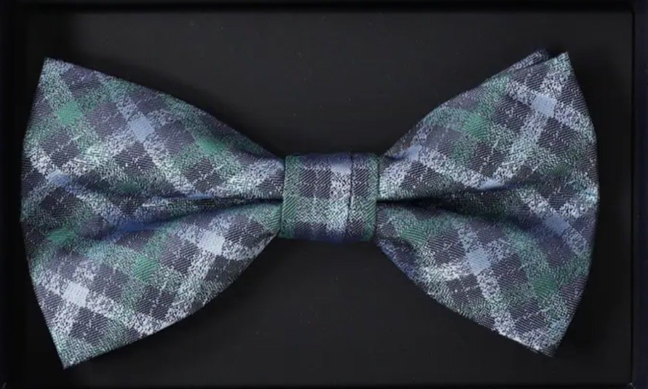 BEN SHERMAN Silk Bowtie Classic Teal & Gray Plaid Untied Adjustable Neck 14.5 in