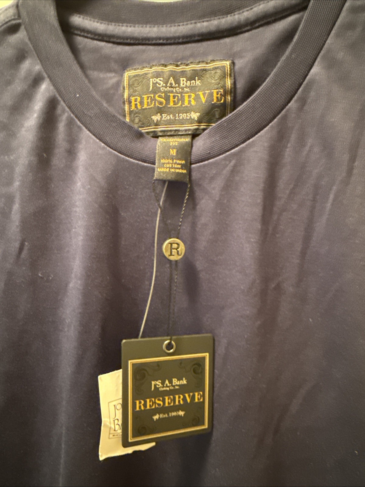 Men’s Jos A Bank Reserve T-Shirt Navy Blue 100% Pima Cotton, size M *NWT*