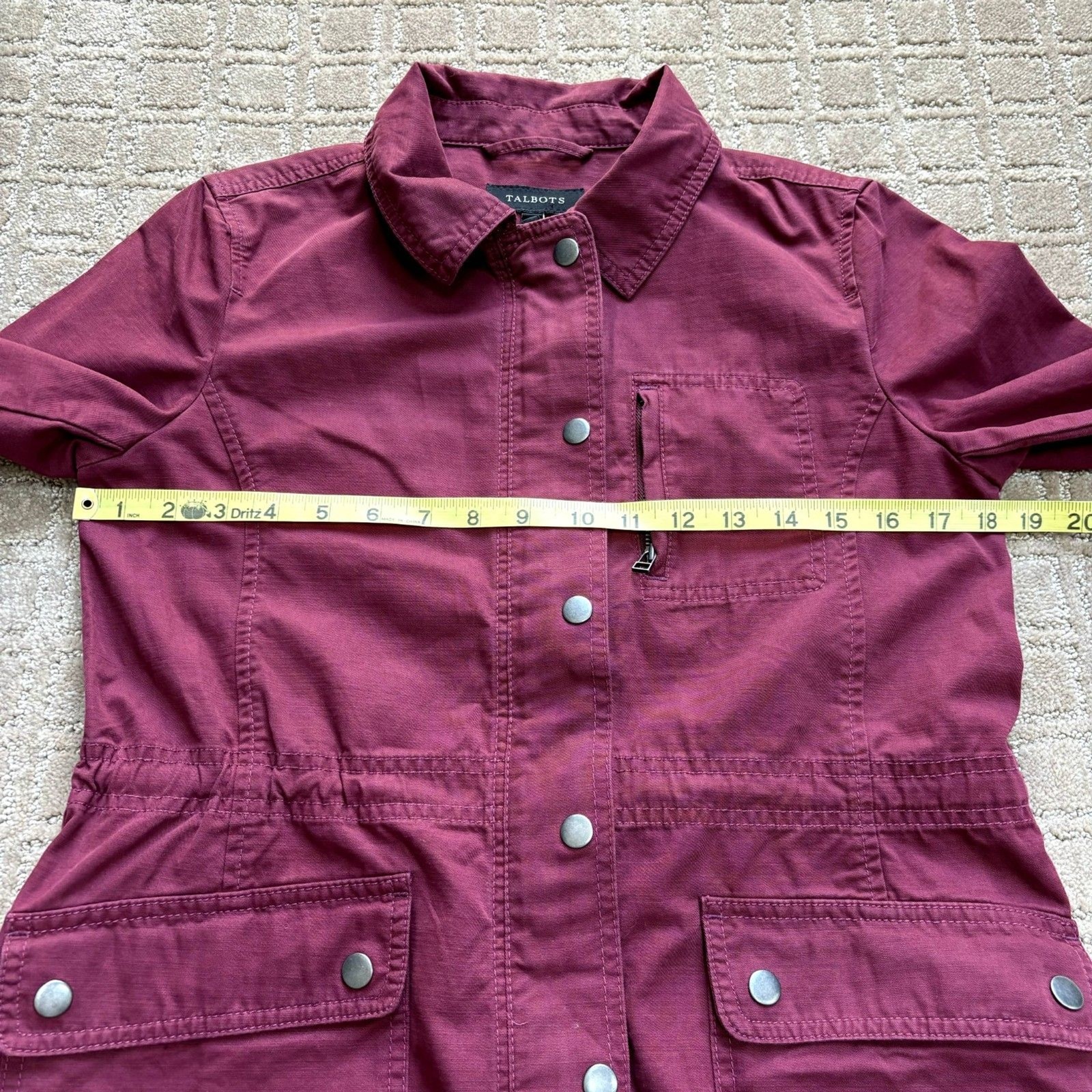 Talbots Utility Safari Jacket Women’s XS Burgundy Adjustable Waist Snap Zipper