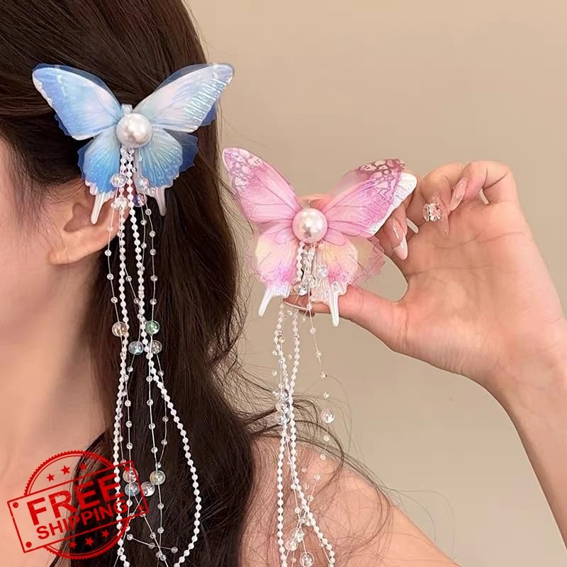 Ronlor Butterfly Hair Clip Chain Crystal Blue