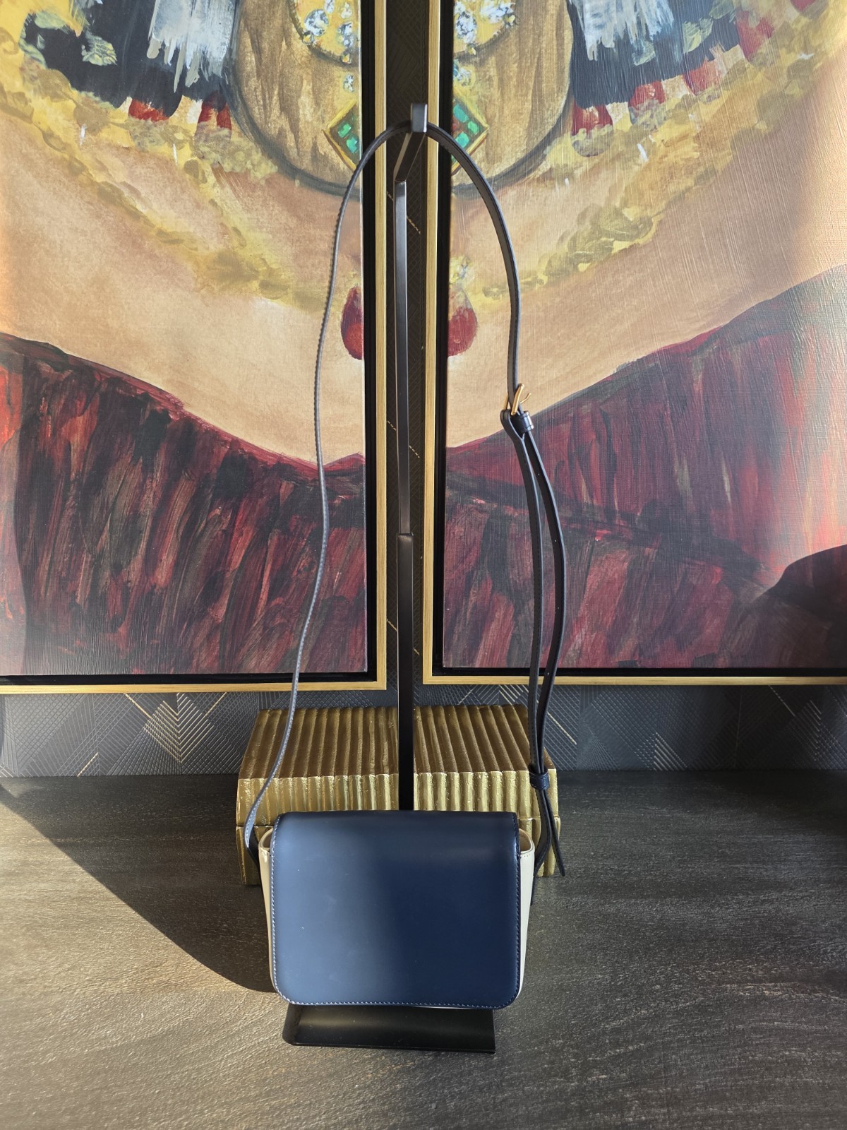Celine Nano Triomphe Bag in Shiny Calfskin – Navy Blue/Vanilla