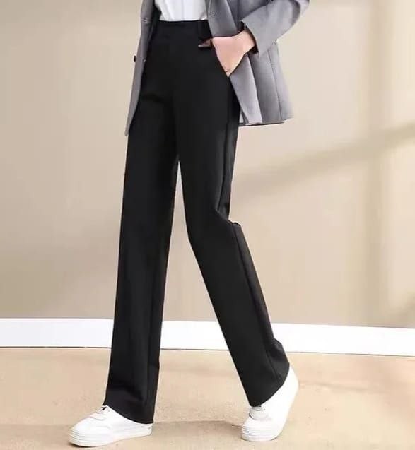 Women Korean Style Straight Leg Pants High Waist Wide Leg Trousers Office Casual