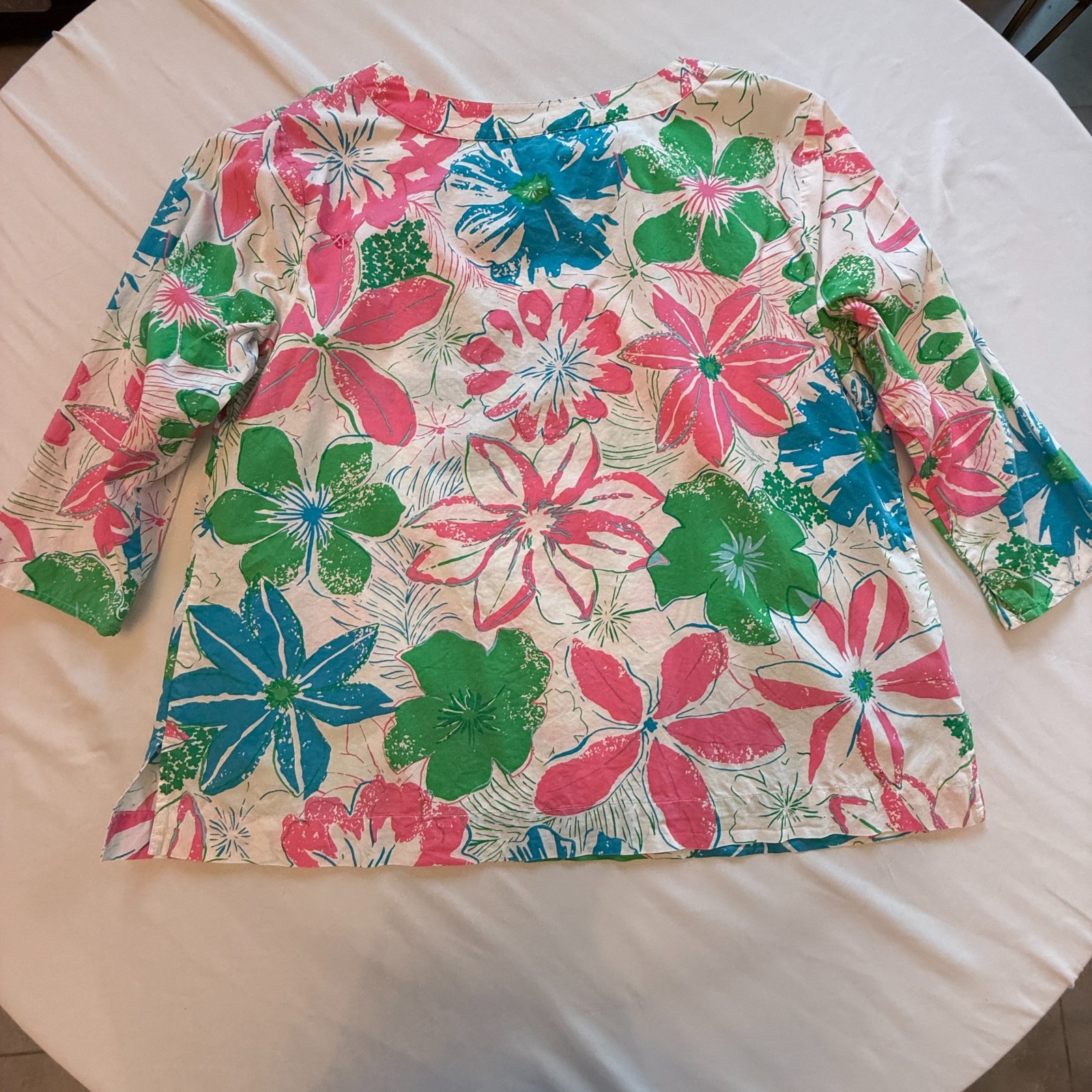 Talbots PETITES Bright Multicolor Blouse w/Lace 3/4″ Sleeves 1Xp Preown (A17-13)