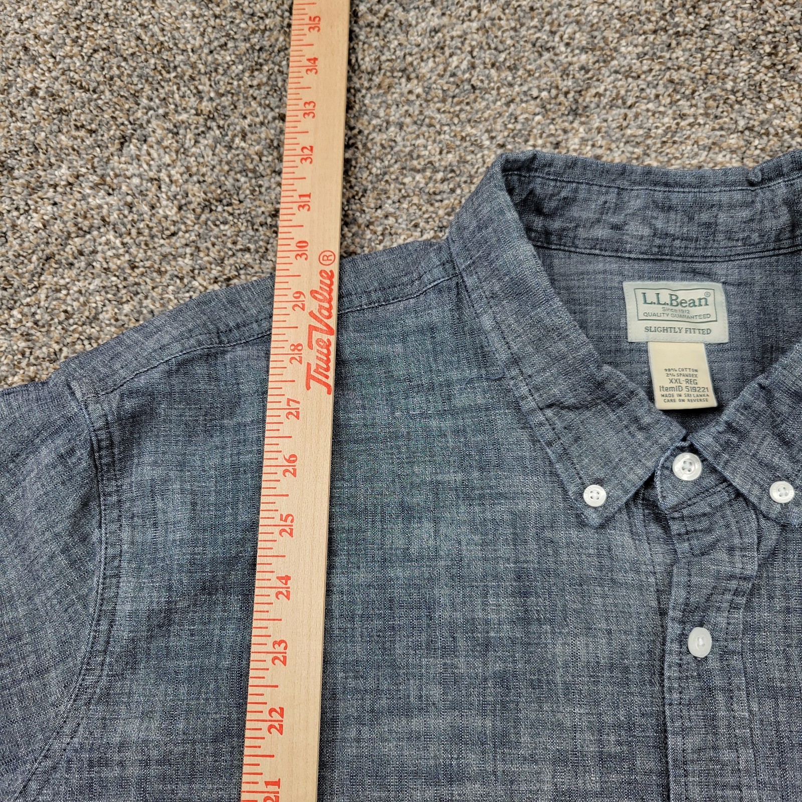 LL Bean Chambray Shirt Mens 2XL Blue Long Sleeve Pocket Slightly Fitted Stretch