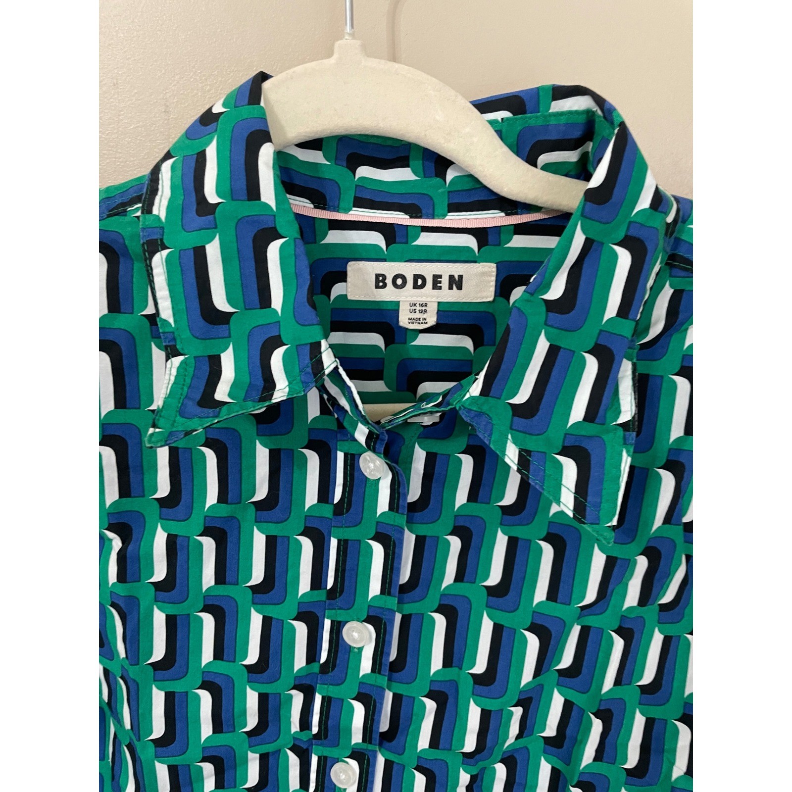 Boden Womens Size 12 Geometric Print Cotton Button Up Shirt Multicolor Mod