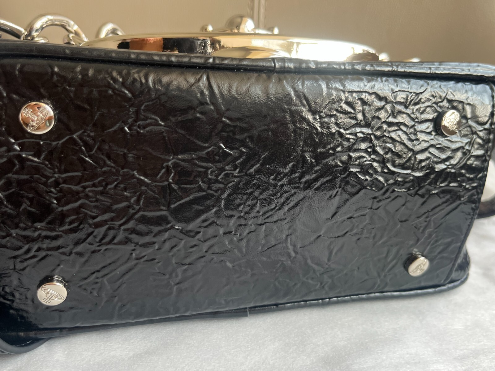 Vivienne Westwood Big Orb 2Chain Strap Black Leather Shoulder Bag