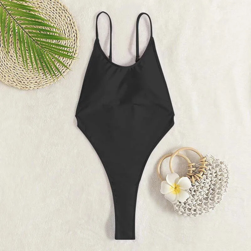 Womens Sexy Thong One Piece Swimsuit High Cut Out Monokini String Bathing Suits