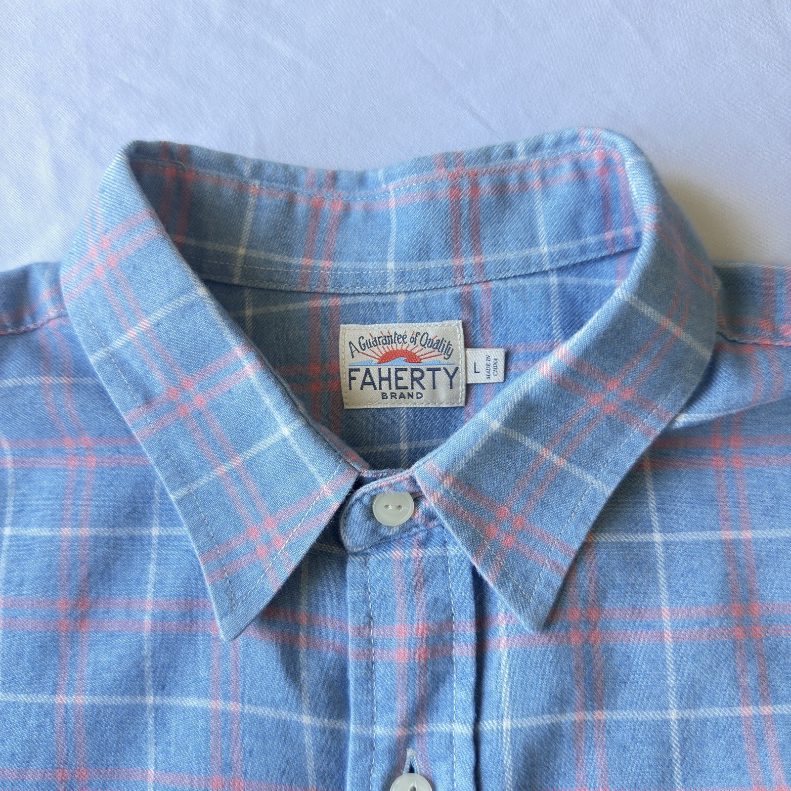 Faherty Brand Plaid Button Down Shirt Blue Pink Men’s Large Cotton