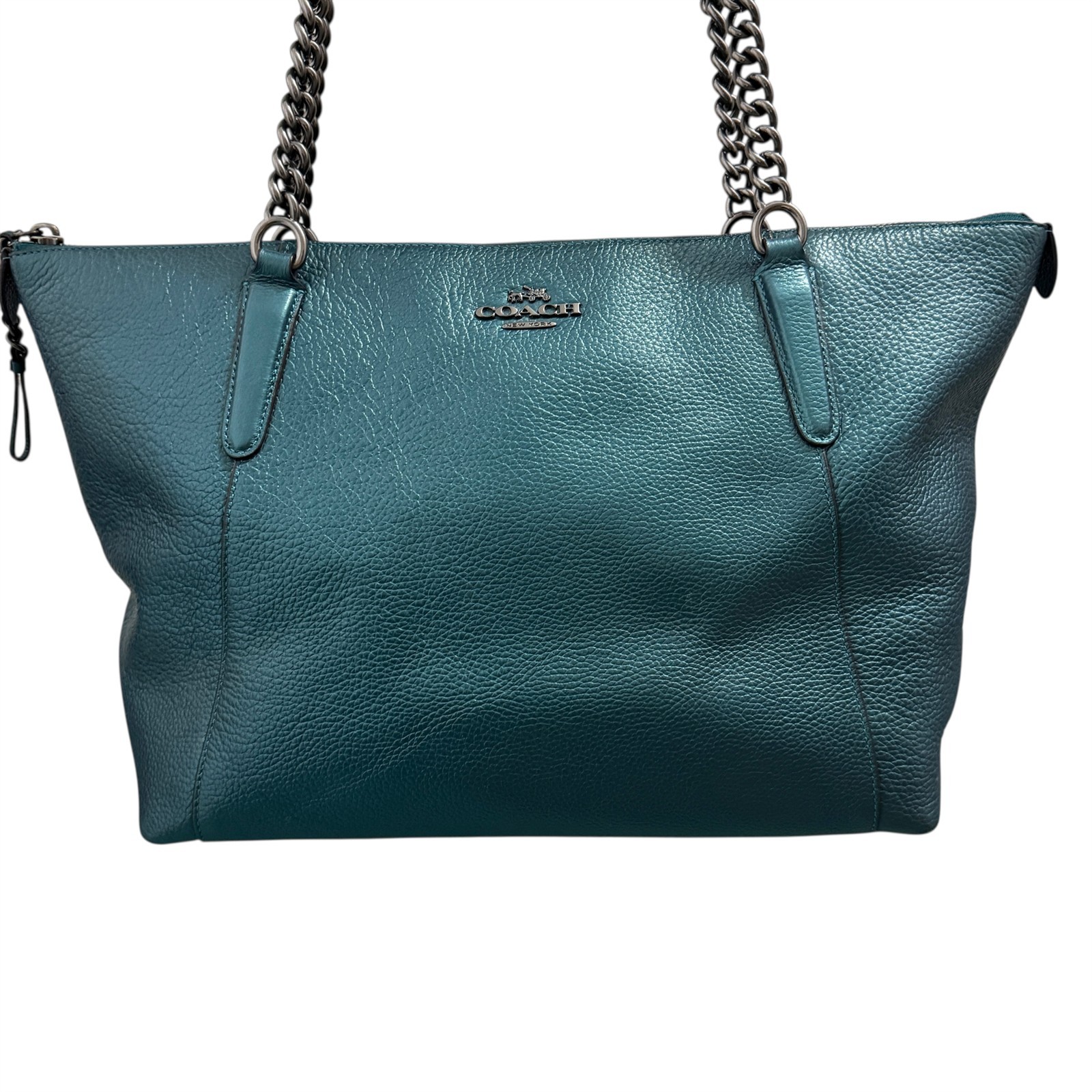 Coach Ava Chain Navy Blue Pebbled Leather Tote Bag & DB Double Handle F22208