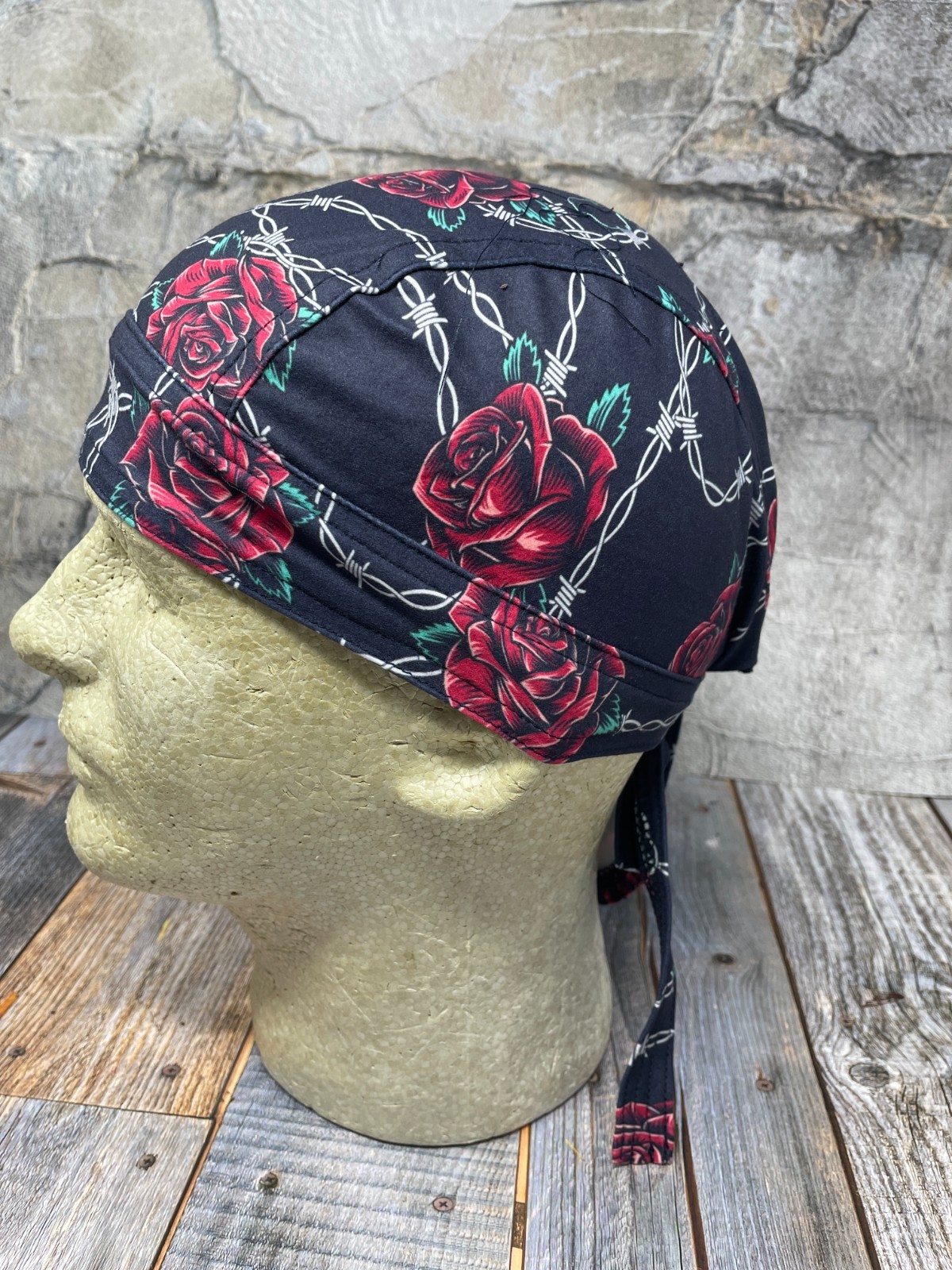 Black Green Red Roses Barbed Wire Premium Sportflex Durag Headwrap 4 Way Stretch