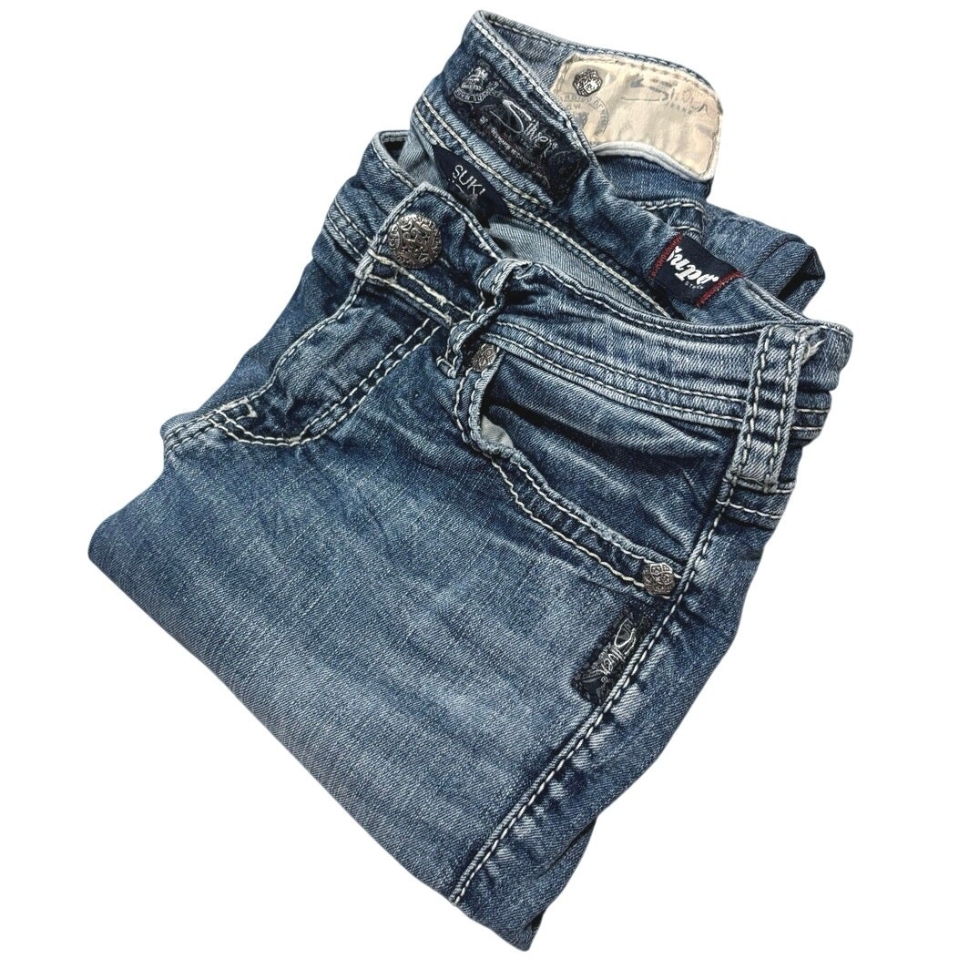 Silver Jeans Suki Low Capri Super Stretch Womens 28×22 Medium Wash Denim