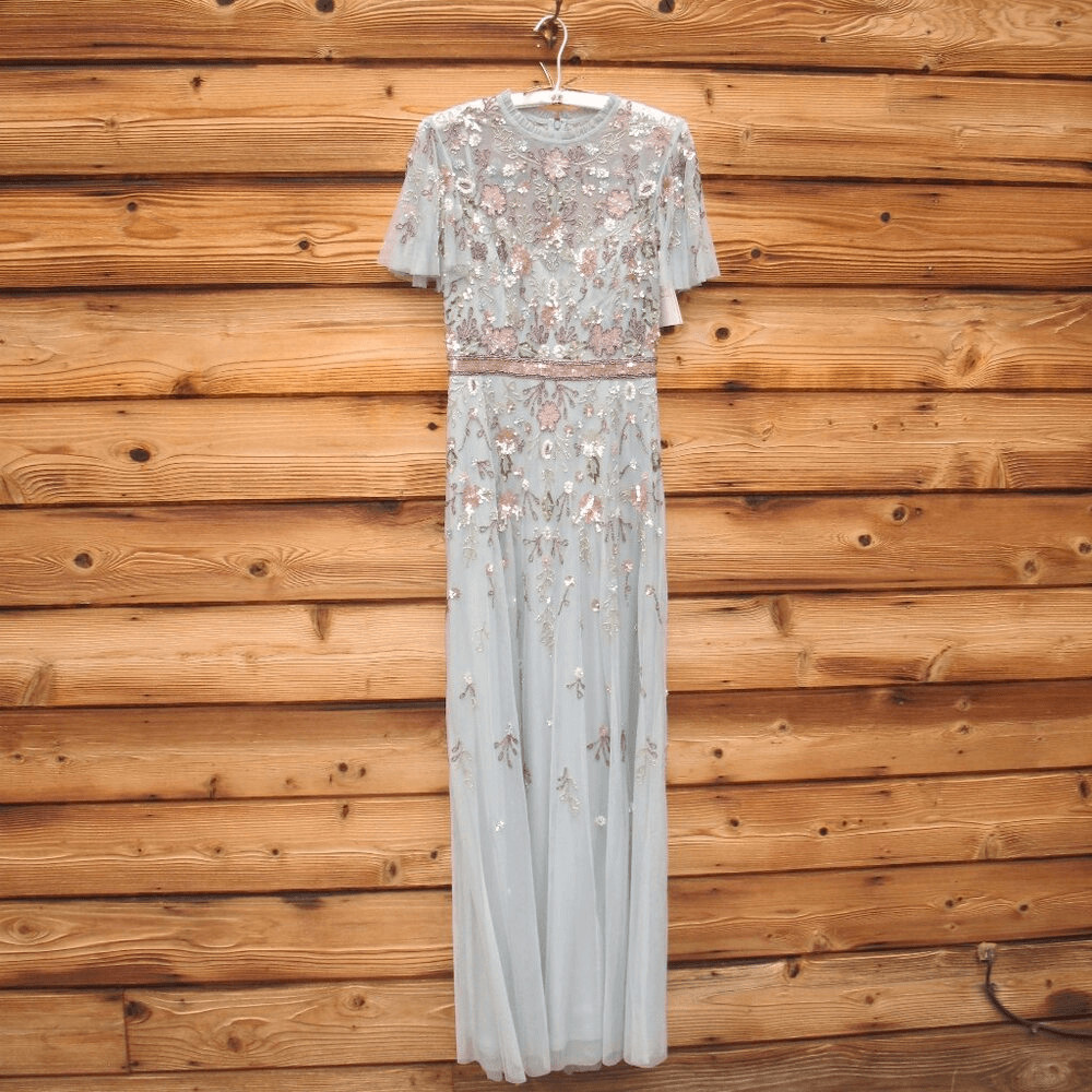 MAC DUGGAL 9136 Womens Embellished High Neck Butterfly Sleeve Gown 14