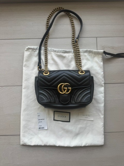 Authentic Gucci GG Marmont Black Leather Chain Bag Handbag Purse 446744DTDIT