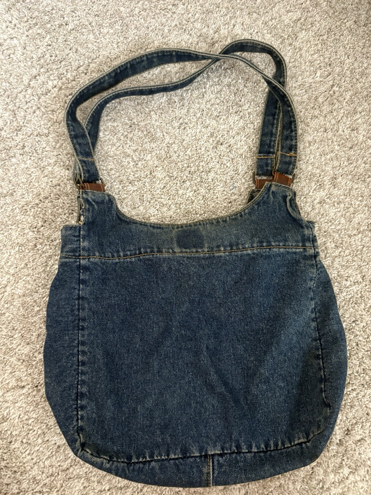 Denim jean shoulder Hobo bag purse Jean Pockets Leather Y2K Vintage Retro.