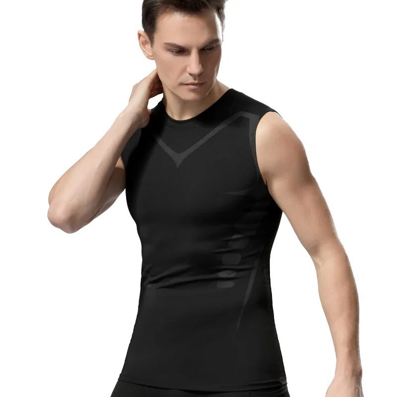 Men Compression Shirt Version Ionic Shaping Sleeveless Vest Sport Tank Top S-2XL
