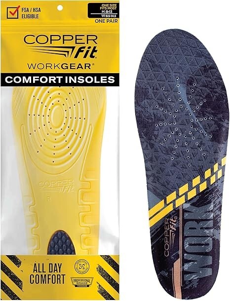 Copper Fit Men’s Work Gear Heavy Duty Insoles for Standing All Day Free Shipping