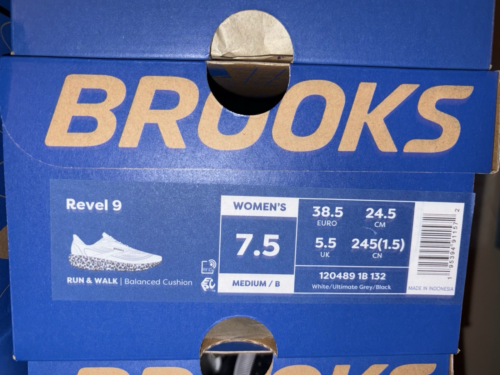 Brooks Revel 9 Shoes White/Ultimate Grey/Blk Leopard 1204891B132 NIB Size 8.5W