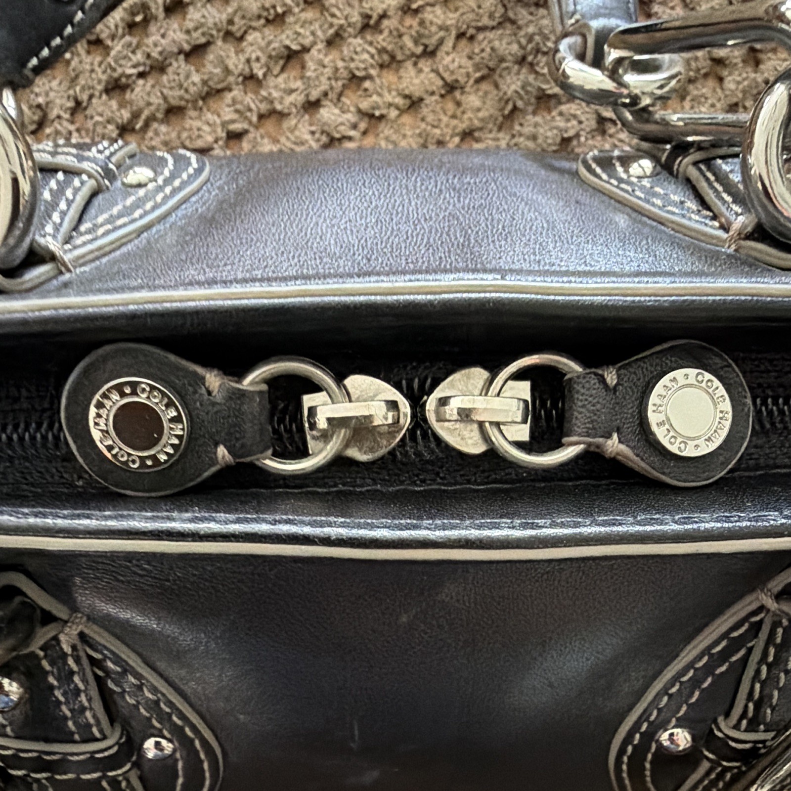 Cole Haan Black Medium Shoulder Bag Zip, Wristlet, Buckle Accent Silver Hardware