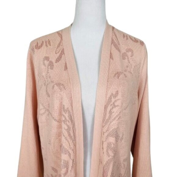 Chico’s NEW Long Boho Tonal Jacquard Cardigan Size 3/XL Peach