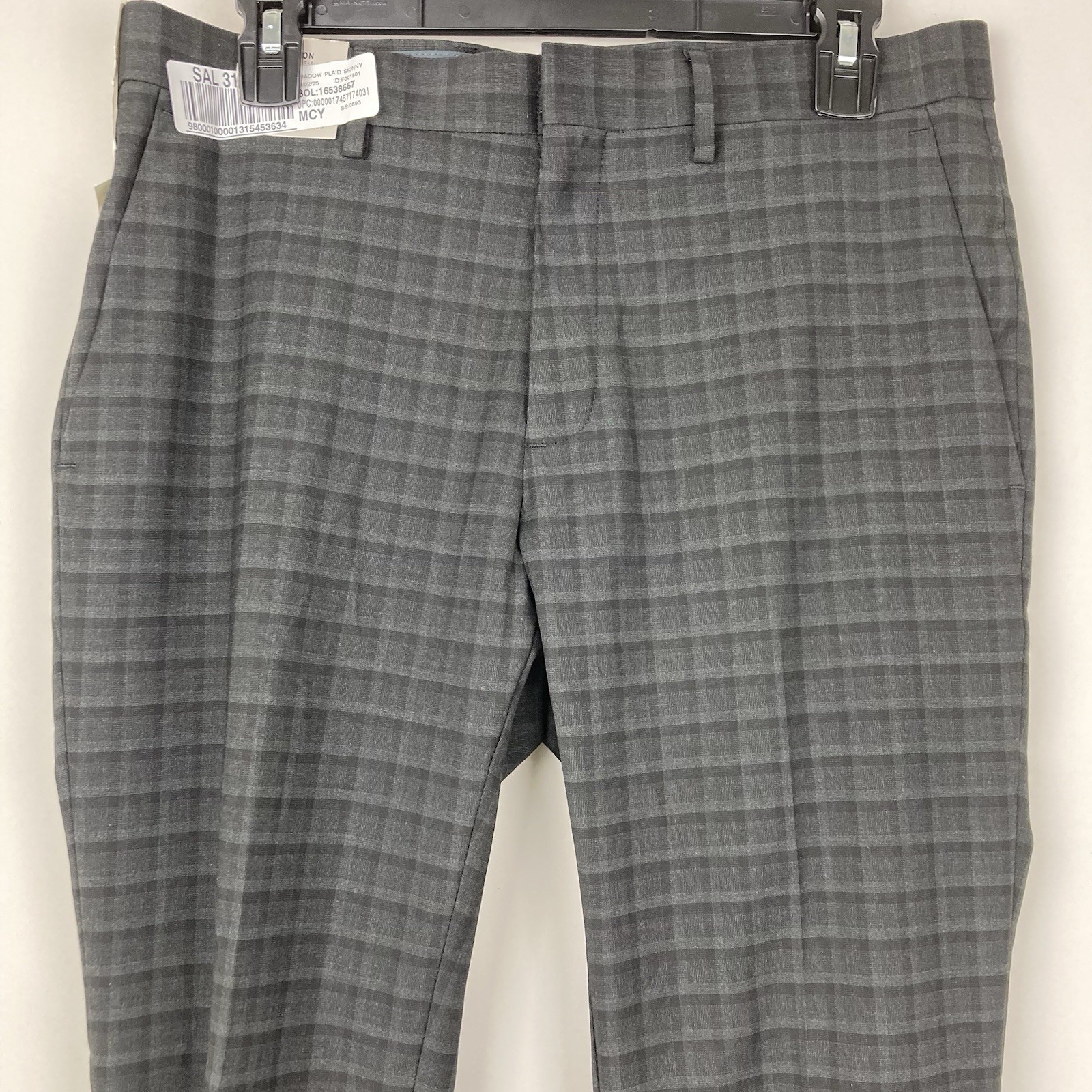 Kenneth Cole Reaction Men’s Pants Gabardine Skinny Fit Stretch 34W 32L Plaid
