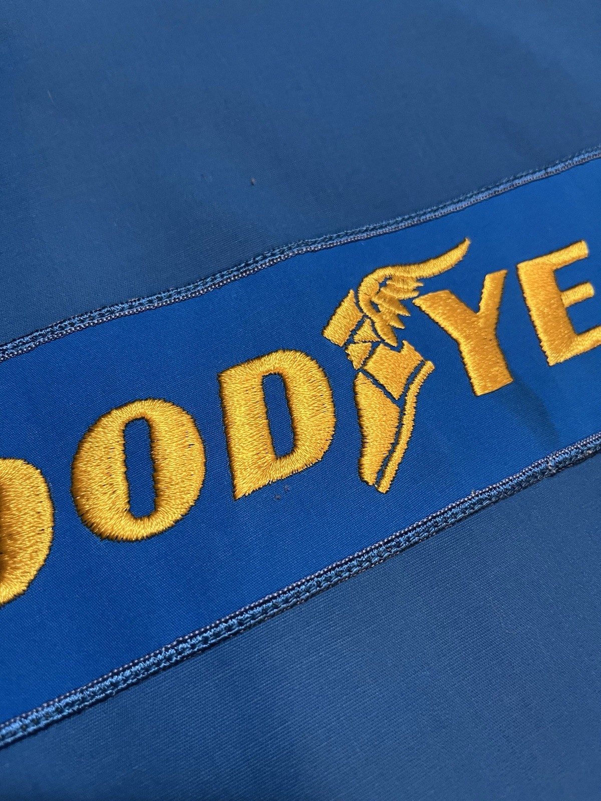 Vintage Goodyear Tires Racing Jacket Size Large USA Made Blue Stripes NOS Indy
