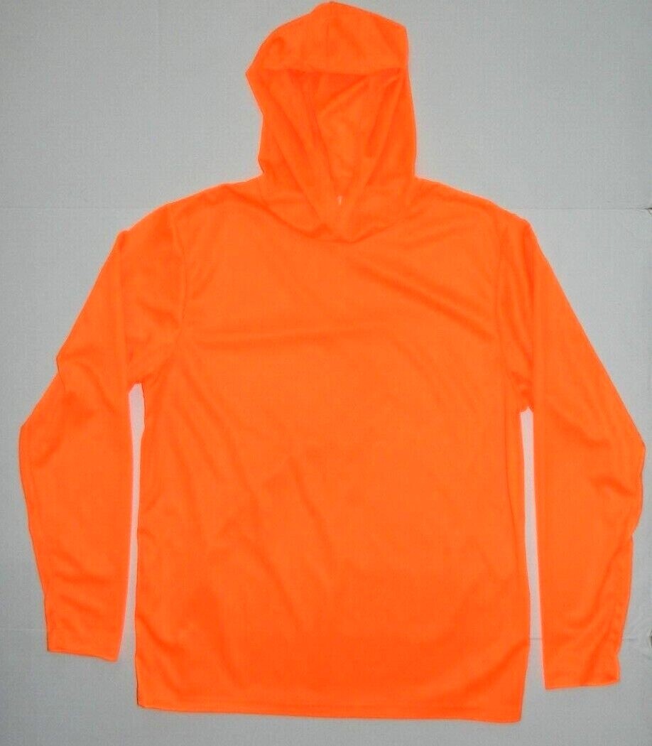 Safety Neon Orange Long Sleeve Hoodie T Shirt Polyester Tee Birdeye Mesh New