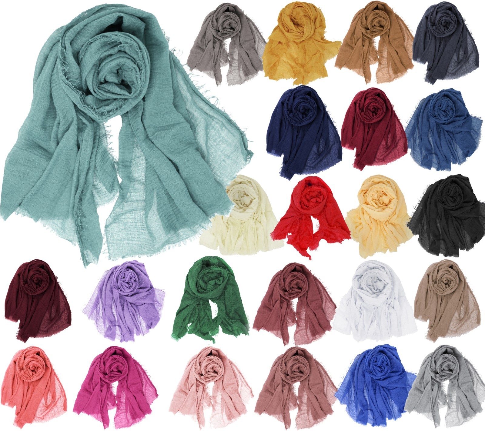 Wrinkled Soft Linen Feel Large Plain Solid Travel Shawl Scarf Head Wrap