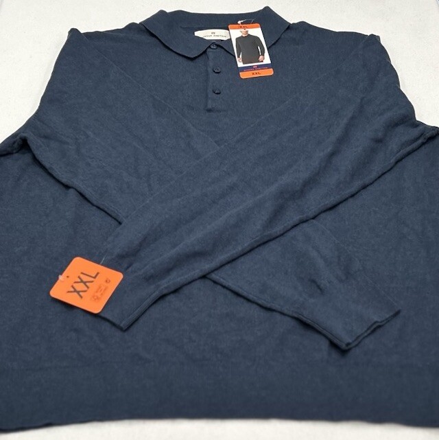 Modern Ambition Men’s Responsible Wool Cotton Blend Shirt Sweater, Blue, XXL