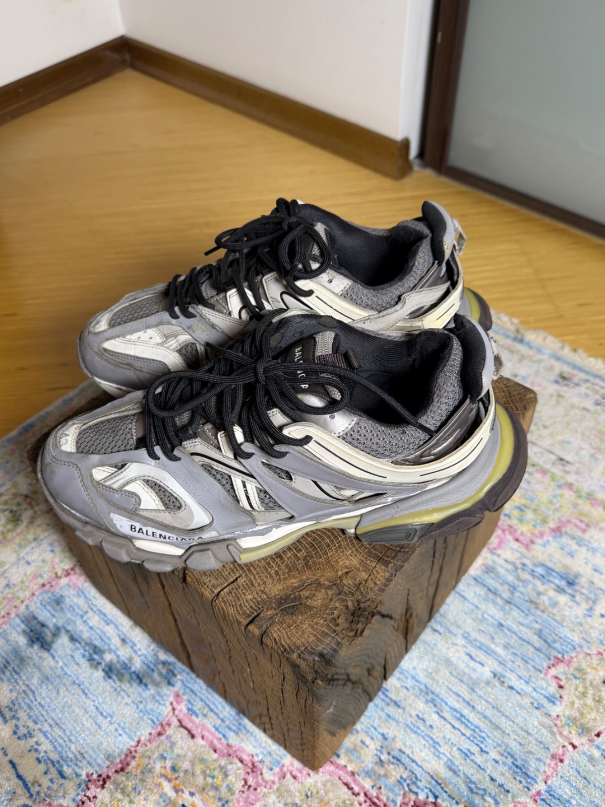 Balenciaga Grey/White Mesh and Leather Track Sneakers Size 43EU