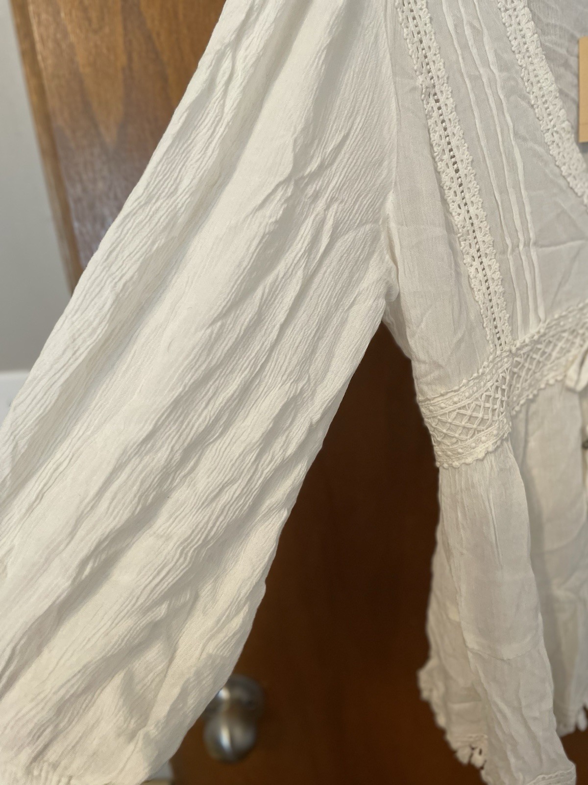 American Rag New With Tags White Boho Top Long Sleeve Lace Size L