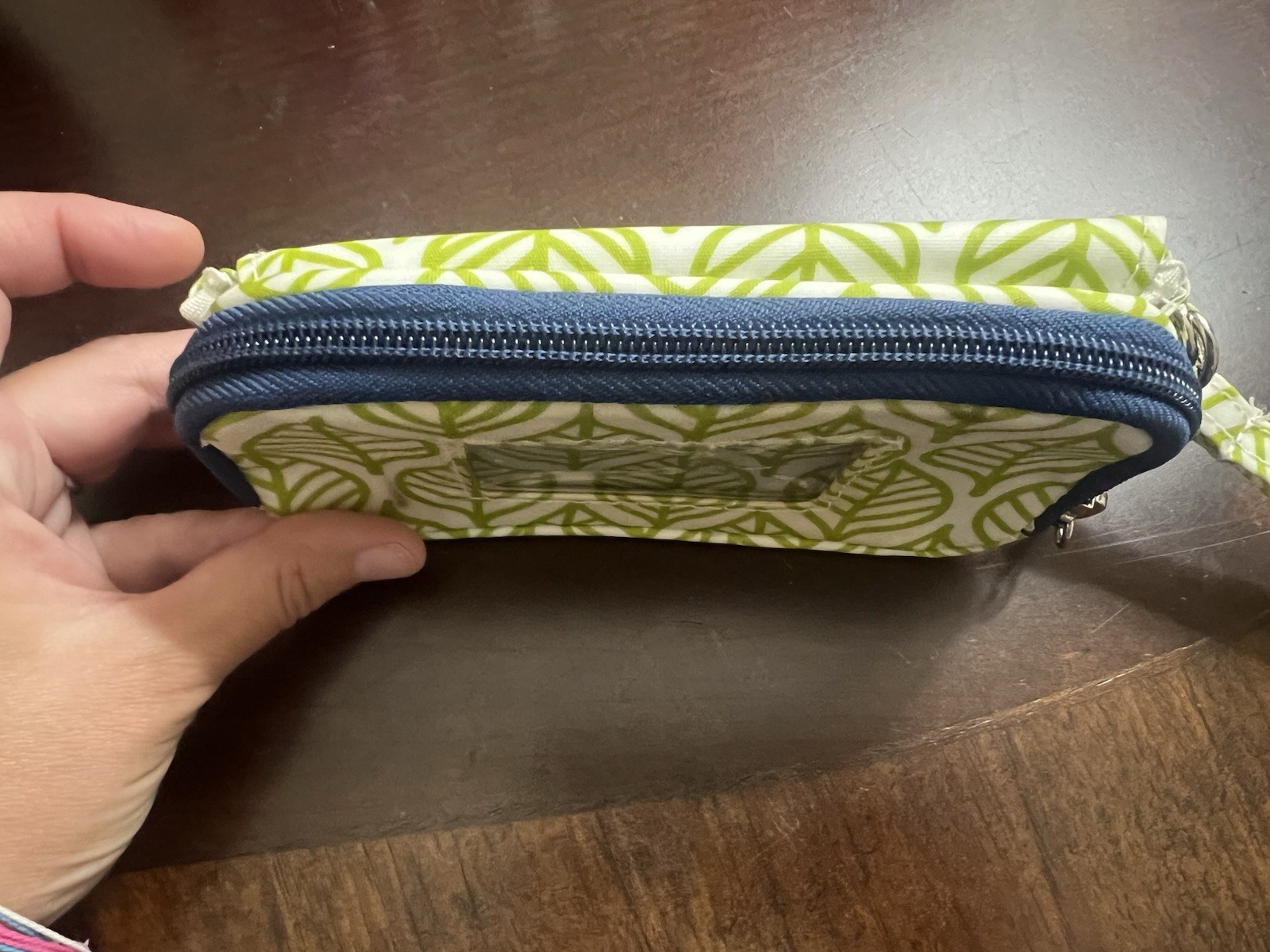 SCOUT Women’s Leaf Print Zip Wristlet Wallet with ID Window, Green/White/Blue