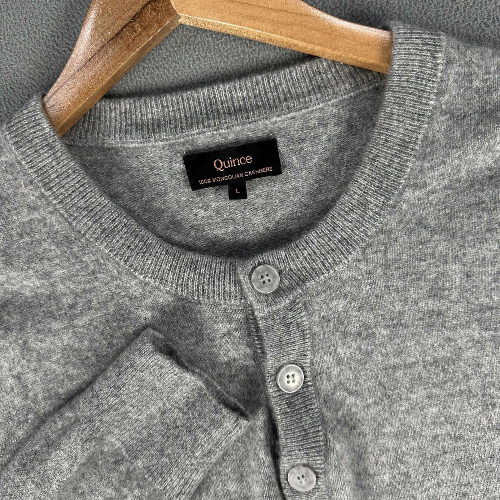 Quince Henley Sweater Mens Large Grey Mongolian Cashmere Quiet Luxury Minimalist