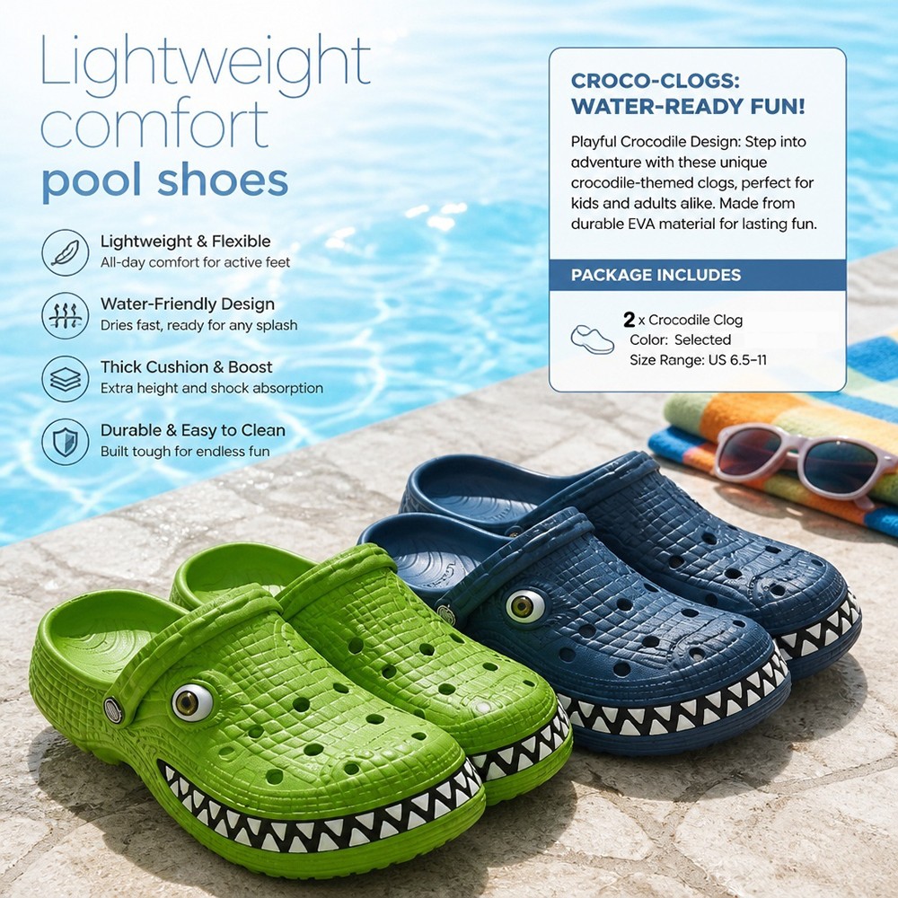 Lightweight Durable Non-Slip Pool Shoes, Quick Dry Beach Garden Clogs for Adults