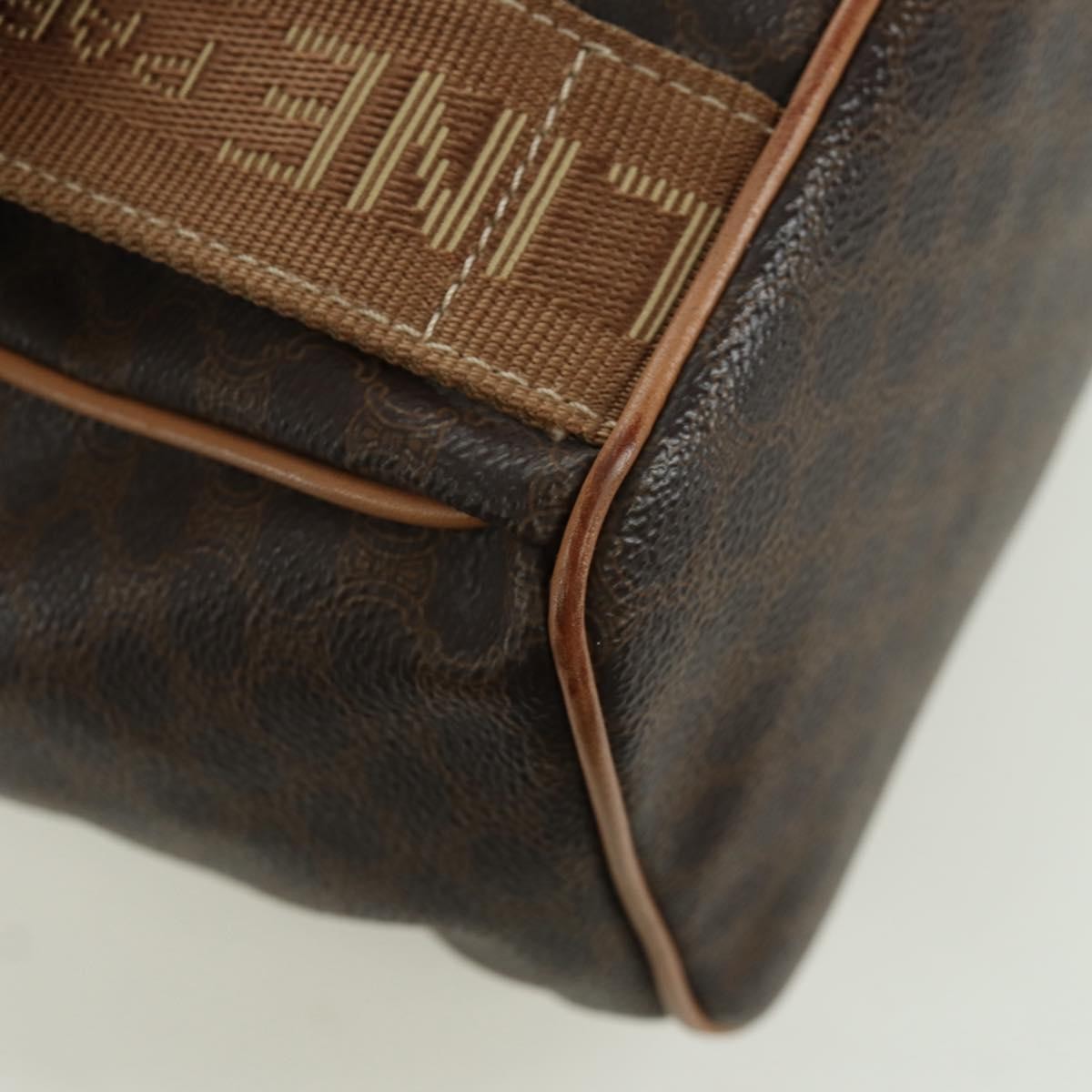 CELINE Macadam Canvas Backpack PVC Leather Brown Gold Auth am11186A