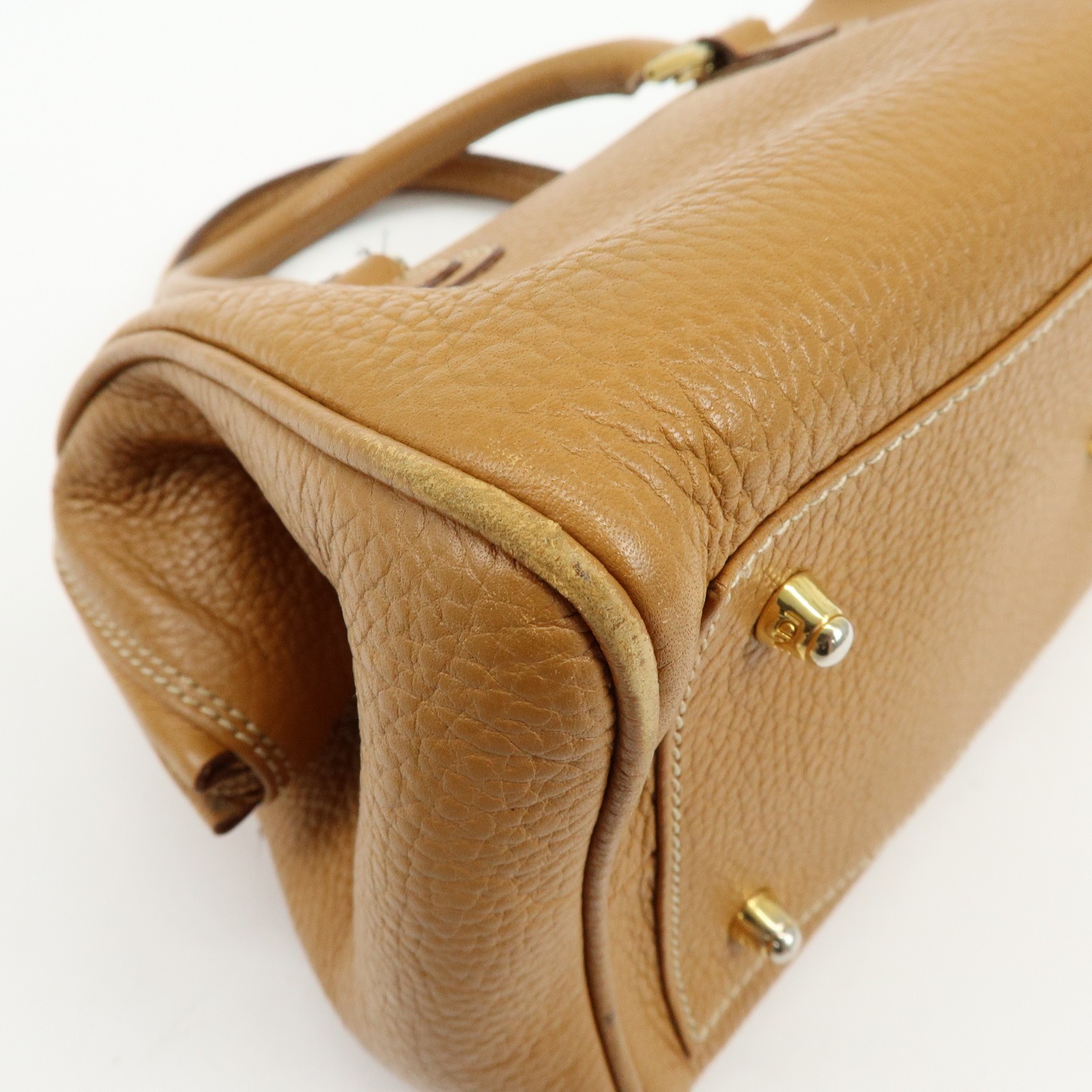 FENDI FF Logo Leather 2Way Bag Hand Bag Boston Bag Camel Authentic Used F/S