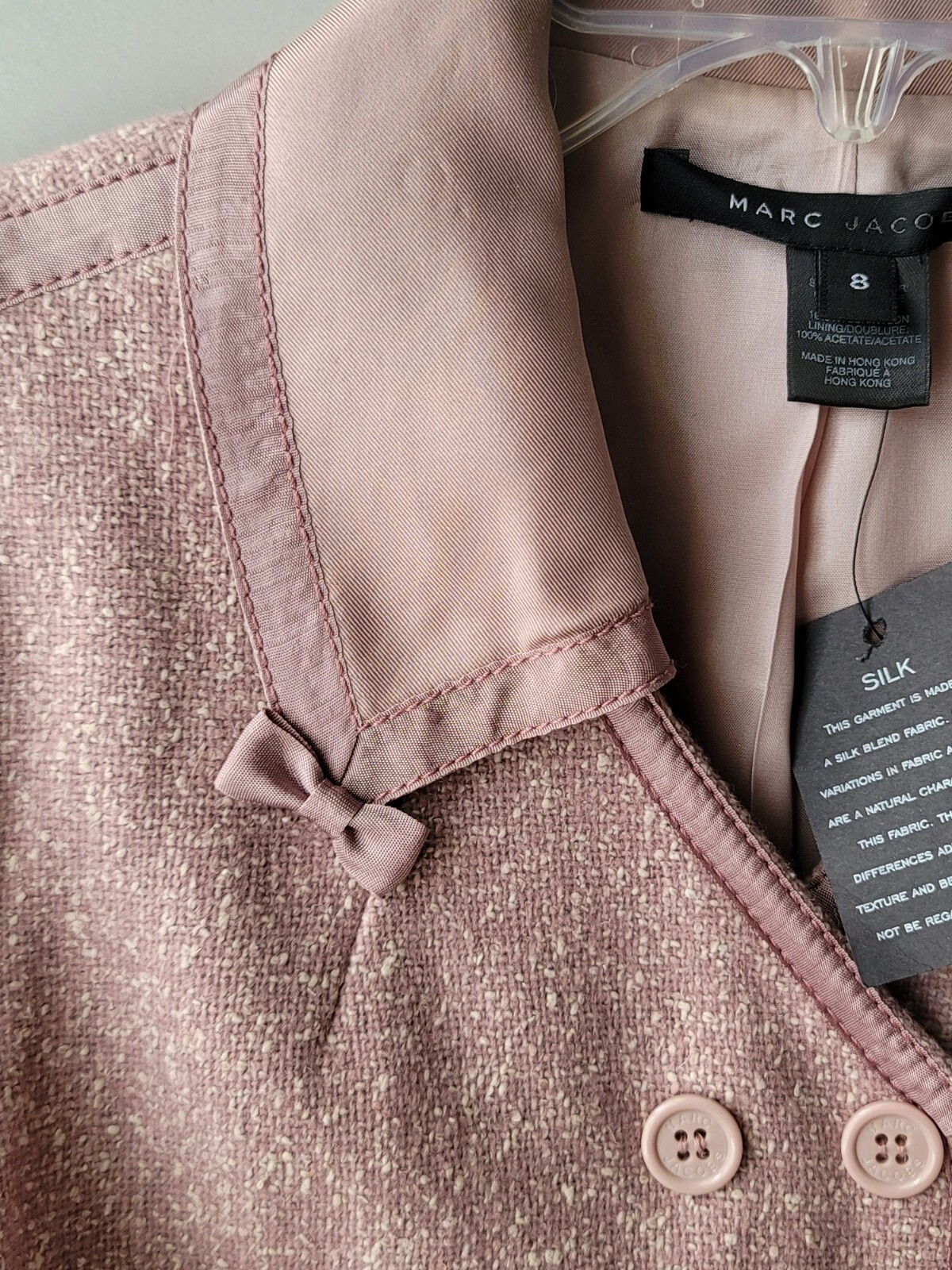 MARC JACOBS size 8 Mauve Pink Wool Silk Jacket Blazer Bows Snap closure $488 NWT