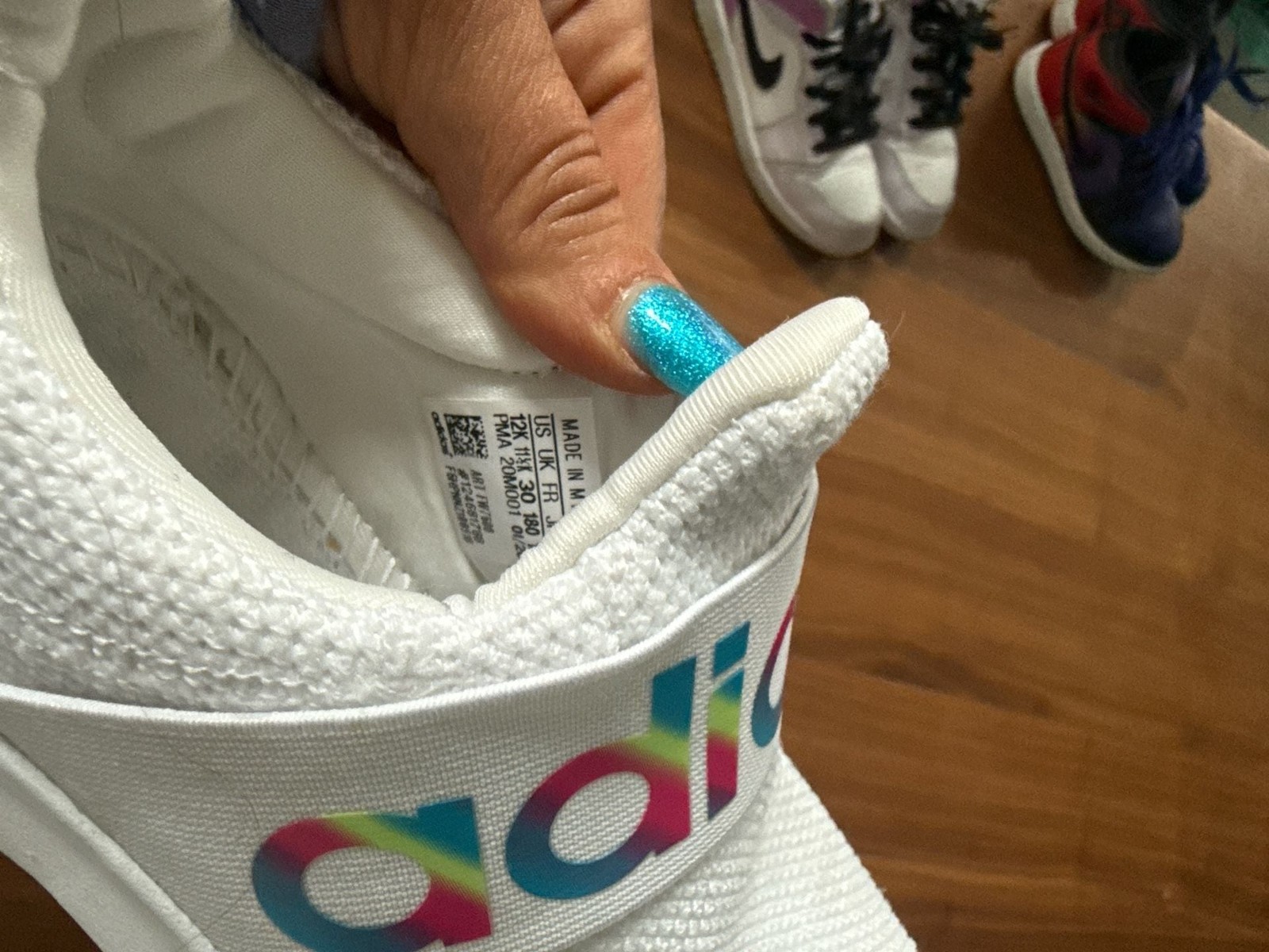Adidas Kids Lite Racer Adapt 4.0 Slip-On Sneakers White Rainbow Size 11.5K
