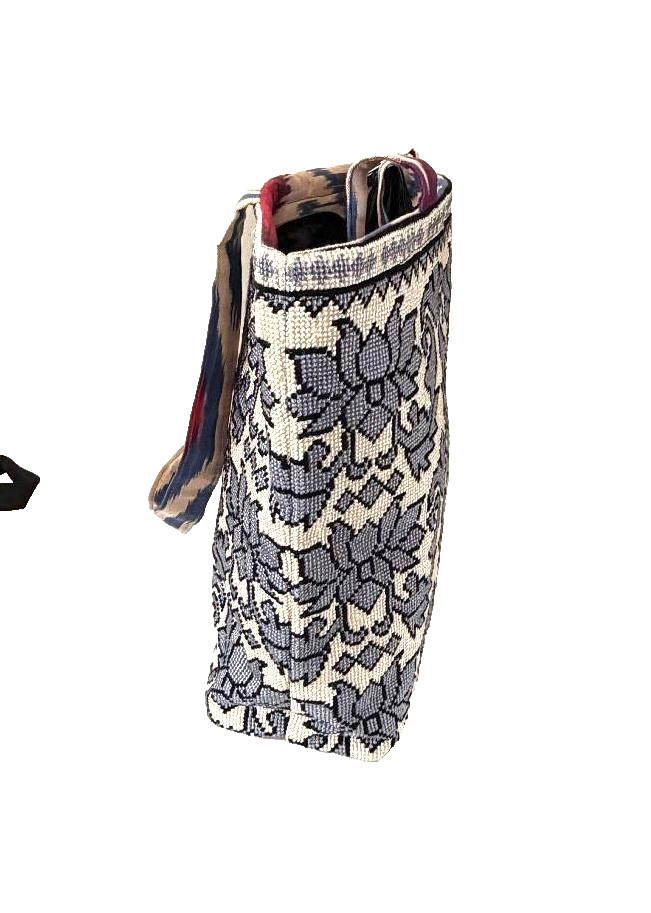 TOP QUALITY CROSS STITCHED HAND EMBROIDERED UZBEK SILK TOTE BAG