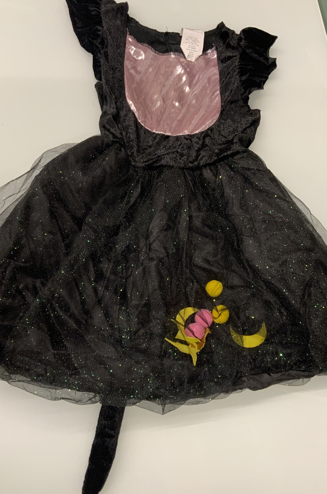 🧷 Kids Black Cat Halloween Costume Pom-Pom Dress Small 🆕 As Shown