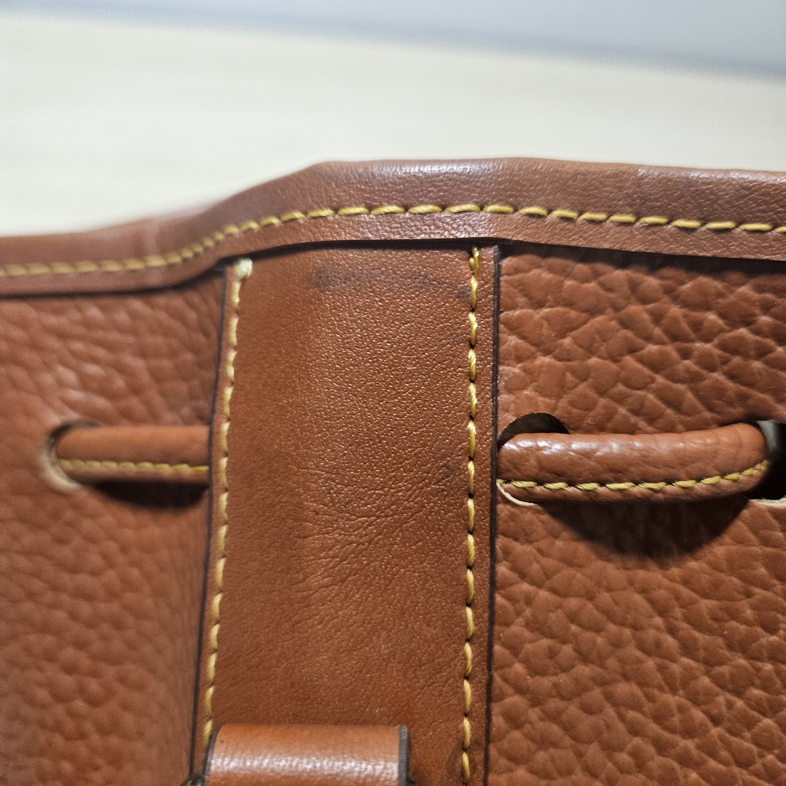 Vintage Dooney Bourke Drawstring Bucket Bag Brown All Weather Leather AWL